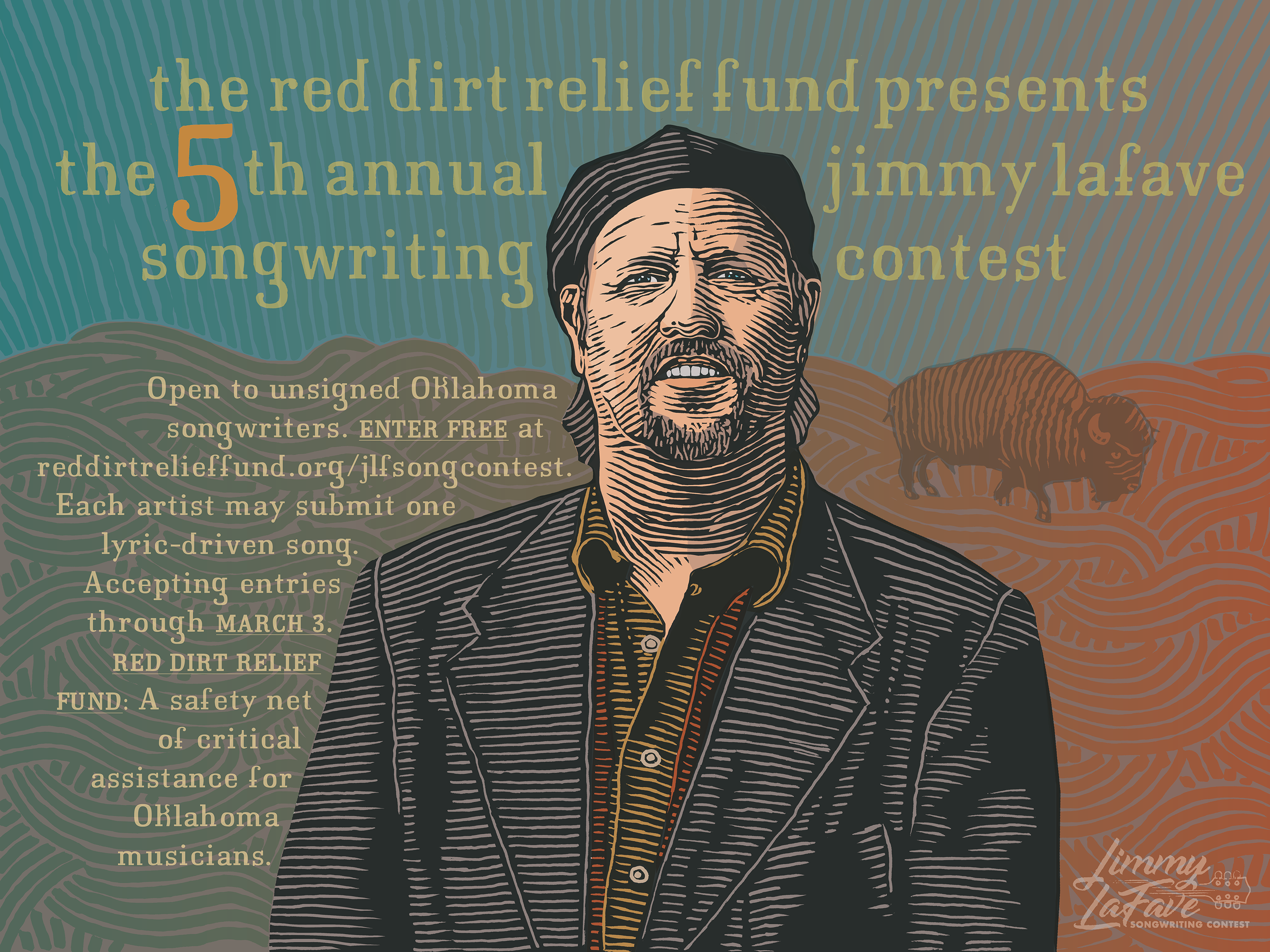 poster for the jlf song contest with the red dirt relief fund